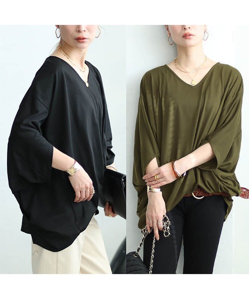 GOLDJAPAN（ゴールドジャパン）の「ワイドドルマンプルオーバー【大きいサイズ対応】（Tシャツ/カットソー・レディース・ネイビー/ブラック/カーキ・4L～5L/LL～3L）」の9枚目の写真