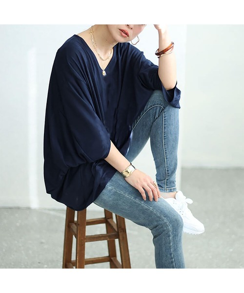 GOLDJAPAN（ゴールドジャパン）の「ワイドドルマンプルオーバー【大きいサイズ対応】（Tシャツ/カットソー・レディース・ネイビー/ブラック/カーキ・4L～5L/LL～3L）」の10枚目の写真