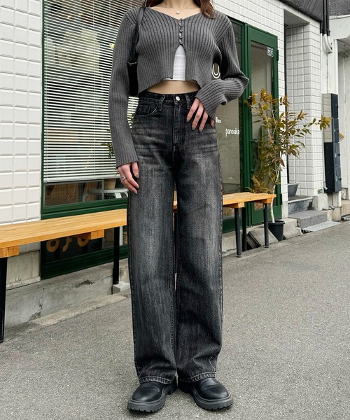 LE MORE（リモア）の「【新色追加！！】セミワイドストレートデニムパンツ（デニムパンツ・レディース・ブルー/ブラック/ライトブルー・FREE/M）」の4枚目の写真