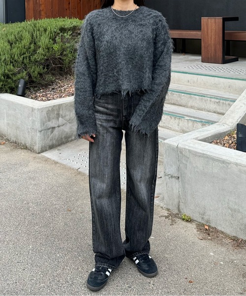 LE MORE（リモア）の「【新色追加！！】セミワイドストレートデニムパンツ（デニムパンツ・レディース・ブルー/ブラック/ライトブルー・FREE/M）」の7枚目の写真