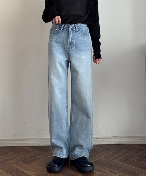 新色追加！！】セミワイドストレートデニムパンツ（デニムパンツ）｜LE
