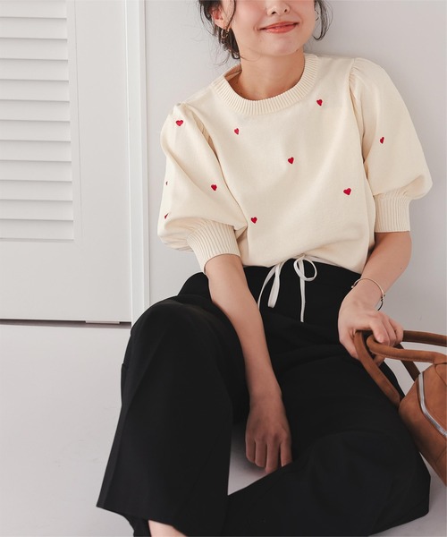 titivate（ティティベイト）の「ハート柄ボリュームスリーブプルオーバー（Tシャツ/カットソー・レディース・ホワイト系その他/ブラック系その他/ホワイト系その他2/グレー系その他・FREE）」の11枚目の写真