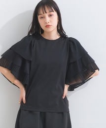 シルケットスパン×チュールレース×シフォン ティアードフリルスリーブトップ