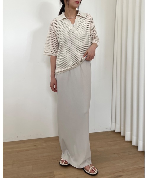 Didot.showroom（ディドット ショールーム）の「【DIDOT.】メッシュニットハーフポロ（ポロシャツ・レディース・ブラック/オートミール/モカ・FREE）」の11枚目の写真