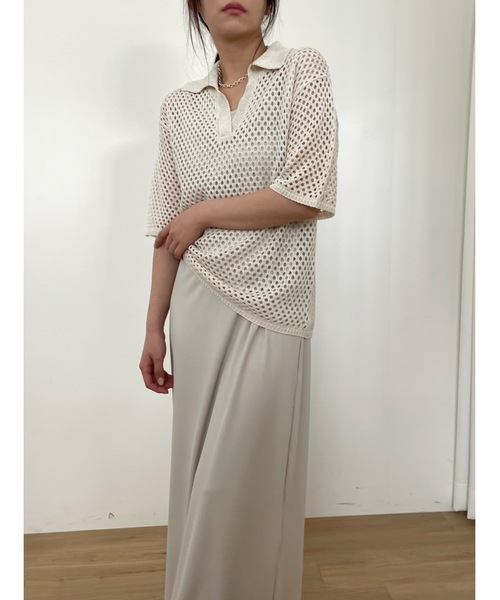 Didot.showroom（ディドット ショールーム）の「【DIDOT.】メッシュニットハーフポロ（ポロシャツ・レディース・ブラック/オートミール/モカ・FREE）」の12枚目の写真
