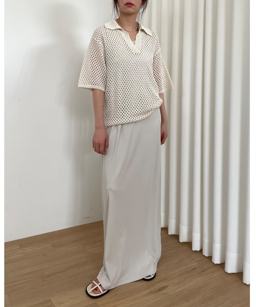 Didot.showroom（ディドット ショールーム）の「【DIDOT.】メッシュニットハーフポロ（ポロシャツ・レディース・ブラック/オートミール/モカ・FREE）」の13枚目の写真