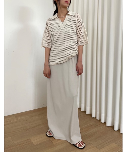 Didot.showroom（ディドット ショールーム）の「【DIDOT.】メッシュニットハーフポロ（ポロシャツ・レディース・ブラック/オートミール/モカ・FREE）」の14枚目の写真
