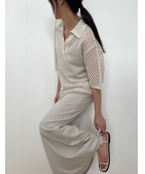 Didot.showroom（ディドット ショールーム）の「【DIDOT.】メッシュニットハーフポロ（ポロシャツ・レディース・ブラック/オートミール/モカ・FREE）」の16枚目の写真