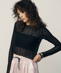 ショート丈花柄シアートップス