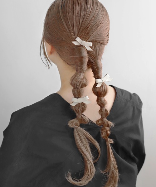 エナメルリボンクリップ[3個セット]（バレッタ/ヘアクリップ 