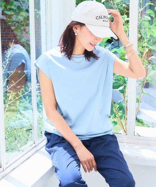 CROSS FUNCTION(クロスファンクション)の「《シワになりにくい・ヨレにくい》正解ノースリーブTシャツ【CF/クロスファンクション】(Tシャツ/カットソー・レディース・ブラック/サックスブルー/オフホワイト/ラベンダー・M/L/LL/3L/4L)」の22枚目の写真