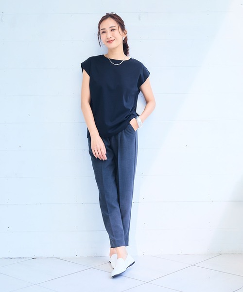 CROSS FUNCTION(クロスファンクション)の「《シワになりにくい・ヨレにくい》正解ノースリーブTシャツ【CF/クロスファンクション】(Tシャツ/カットソー・レディース・ブラック/サックスブルー/オフホワイト/ラベンダー・M/L/LL/3L/4L)」の19枚目の写真