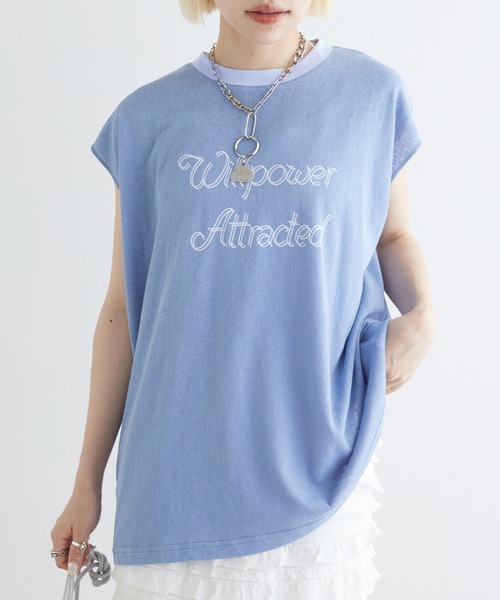 w closet（ダブルクローゼット）の「リンガープリントタンクトップ（タンクトップ・レディース・スミクロ/オレンジ/ライトブルー/オフホワイト・FREE）」の3枚目の写真