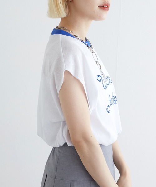 w closet（ダブルクローゼット）の「リンガープリントタンクトップ（タンクトップ・レディース・スミクロ/オレンジ/ライトブルー/オフホワイト・FREE）」の6枚目の写真