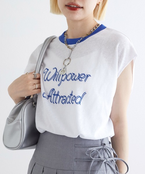 w closet（ダブルクローゼット）の「リンガープリントタンクトップ（タンクトップ・レディース・スミクロ/オレンジ/ライトブルー/オフホワイト・FREE）」の11枚目の写真