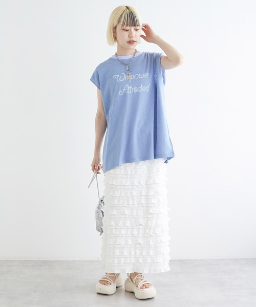 w closet（ダブルクローゼット）の「リンガープリントタンクトップ（タンクトップ・レディース・スミクロ/オレンジ/ライトブルー/オフホワイト・FREE）」の13枚目の写真