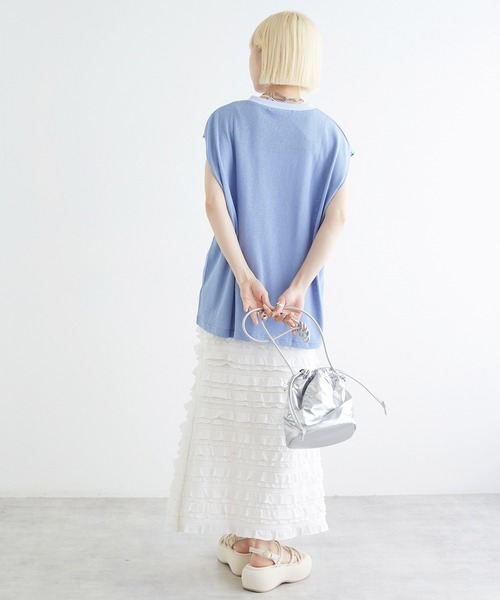 w closet（ダブルクローゼット）の「リンガープリントタンクトップ（タンクトップ・レディース・スミクロ/オレンジ/ライトブルー/オフホワイト・FREE）」の15枚目の写真