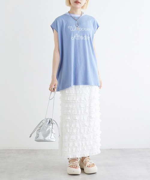 w closet（ダブルクローゼット）の「リンガープリントタンクトップ（タンクトップ・レディース・スミクロ/オレンジ/ライトブルー/オフホワイト・FREE）」の17枚目の写真