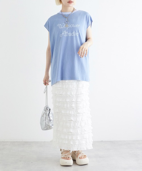 w closet（ダブルクローゼット）の「リンガープリントタンクトップ（タンクトップ・レディース・スミクロ/オレンジ/ライトブルー/オフホワイト・FREE）」の19枚目の写真