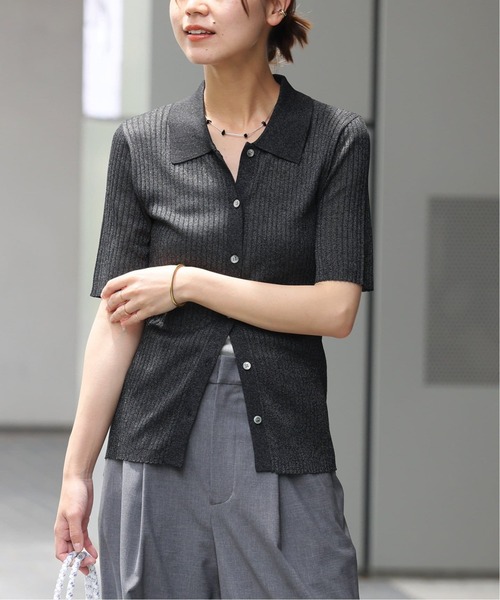 JOURNAL STANDARD relume（ジャーナルスタンダード　レリューム）の「ラメ混リブポロプルオーバー（ニット/セーター・レディース・ブラック/ブラウン・FREE）」の7枚目の写真
