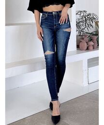 GYDA | ミドルウエストサイドリップドスキニーデニムパンツ(デニムパンツ)