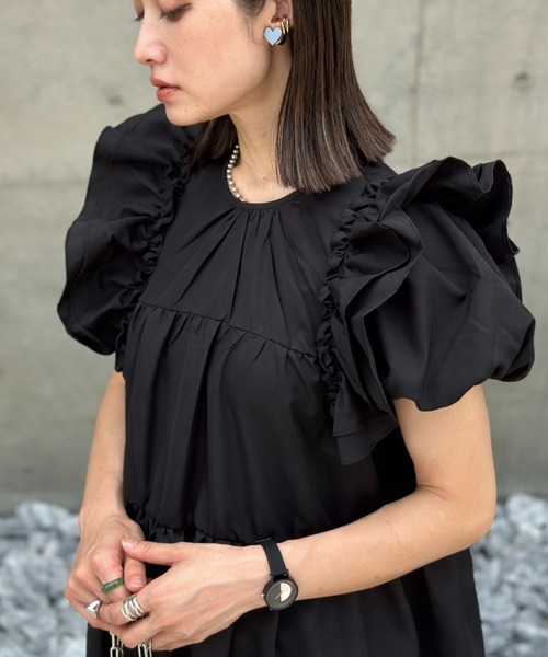 【セール】袖フリルティアードワンピース（ワンピース）｜deux amour（ドゥーザムール） 4,959円