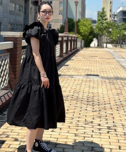 袖フリルティアードワンピース（ワンピース）｜deux amour