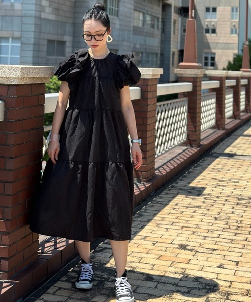 袖フリルティアードワンピース（ワンピース）｜deux amour  