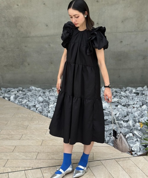 【未使用】マドーレ／フレンチ袖 ティアードワンピース フリル 40号 未使用】マドーレ／フレンチ袖 ティアードワンピース フリル 40号 未