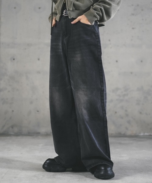 セール】ビンテージメイクワイドフレアデニムパンツ（デニム