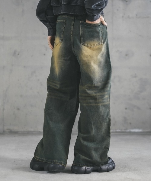 セール】ビンテージメイクワイドフレアデニムパンツ（デニム