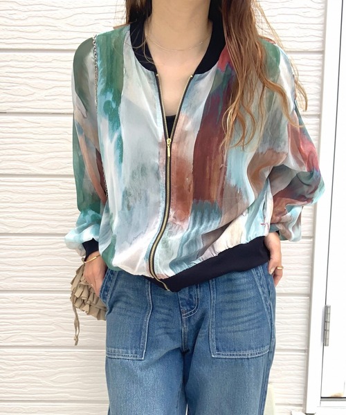 Q（キュー）の「ニュアンスカラーブルゾン（ブルゾン・レディース・グリーン系/イエロー系・MEDIUM）」の2枚目の写真