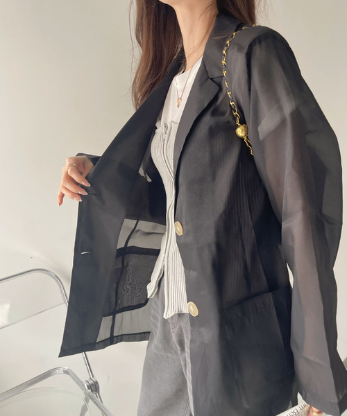 Ada.(エイダ)の「シアー オーガンジー テーラードジャケット(テーラードジャケット・レディース・アイボリー/ブラック/ベージュ・FREE)」の10枚目の写真