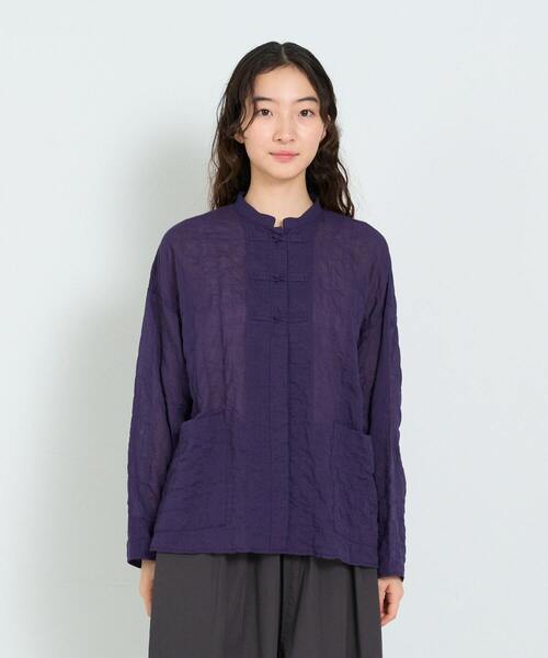 conges payes ADIEU TRISTESSE（コンジェ ペイエ アデュートリステス）の「チャイナボタンシャツジャケット（その他アウター・レディース・チェック/ネイビー/パープル・38）」の2枚目の写真