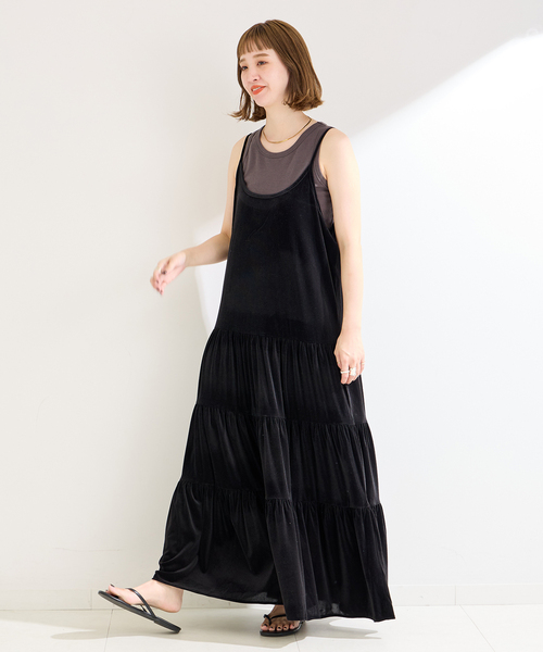 B.C STOCK（ベーセーストック）の「ベロアティアードキャミワンピース