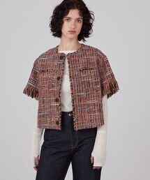 超美品　macphee ノーカラージャケット モスライクステッチ クルーネックジャケット（ノーカラー
