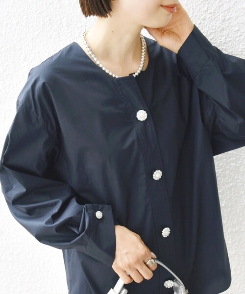 SHIPS for women / シップスウィメン 【WEB限定】 〈洗濯機可能〉タイプライター ビジュー ボタン ロングスリーブ ブラウス SHIPS（シップス）の「【WEB限定】 〈洗濯機可能〉タイプ