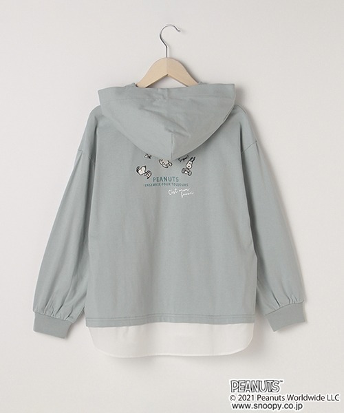 ポンポネット新品新作タグ付きPEANUTSコラボシャツレイヤード風パーカ  