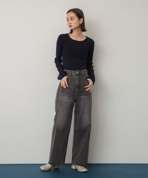 people sense ネイビーワイドジーンズ SENSE OF PLACE by URBAN RESEARCH パンツ ラウンドパネルワイド