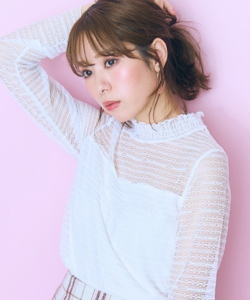 marun(マルン)の「<大きいサイズ> レーストップス marun(Tシャツ/カットソー・レディース・ピンク/オフホワイト/ブラック・4L/3L/LL/L/5L)」の1枚目の写真