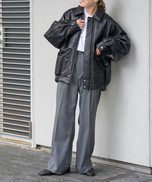 OUTDOOR PRODUCTS（アウトドアプロダクツ）の「フェイクレザーブルゾン（ライダースジャケット・レディース・ブラック・FREE）」の10枚目の写真