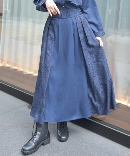 axes femme(アクシーズファム)の「ジャカード切替タックスカート(スカート・レディース・ネイビー/グレー/ワイン・FREE)」の3枚目の写真