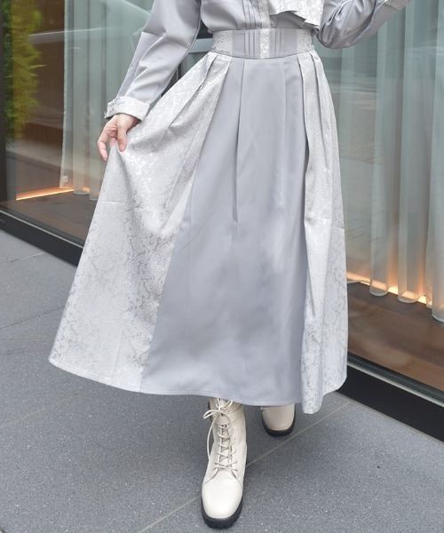 axes femme(アクシーズファム)の「ジャカード切替タックスカート(スカート・レディース・ネイビー/グレー/ワイン・FREE)」の4枚目の写真