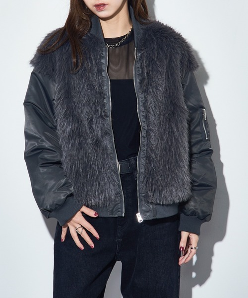 MAISON BREEZE reveur(メゾンブリーズレヴール)の「【MAISON BREEZE reveur】ファーシャギーMA-1 ブルゾン 224016 trc(MA-1・レディース・ブラック/チャコールグレー/カーキ/ブラウン・FREE)」の14枚目の写真