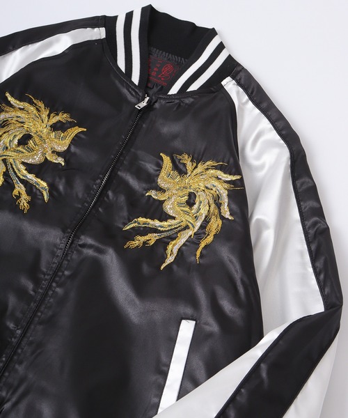 FUNALIVE（ファンアライブ）の「刺繍 サテン スカジャン（スカジャン・メンズ・グレー系3/ネイビー系3/パープル系2/ブラック系4/パープル系/ネイビー系2/グレー系/ピンク系2/ピンク系1/ダークグリーン系2/ブルー系1/ダークグリーン系1/パープル系1/ネイビー系1/グレー系1/ピンク系/ネイビー系/ブラック系2/ワイン系/ブルー系2/グレー系2/ブラック系/ブルー系/ダークグリーン系/ブラック系1/ブラック系3/ワイン系1/ダークグリーン系3/ダークグリーン系4/ブラウン系/ネイビー系4/ブラウン系1/ネイビー系5/グレー系4/ブルー系3・L/XL/M/S）」の3枚目の写真