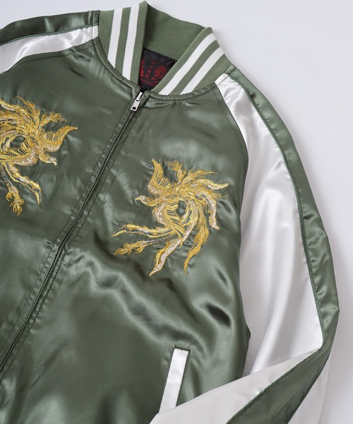 FUNALIVE（ファンアライブ）の「刺繍 サテン スカジャン（スカジャン・メンズ・グレー系3/ネイビー系3/パープル系2/ブラック系4/パープル系/ネイビー系2/グレー系/ピンク系2/ピンク系1/ダークグリーン系2/ブルー系1/ダークグリーン系1/パープル系1/ネイビー系1/グレー系1/ピンク系/ネイビー系/ブラック系2/ワイン系/ブルー系2/グレー系2/ブラック系/ブルー系/ダークグリーン系/ブラック系1/ブラック系3/ワイン系1/ダークグリーン系3/ダークグリーン系4/ブラウン系/ネイビー系4/ブラウン系1/ネイビー系5/グレー系4/ブルー系3・L/XL/M/S）」の14枚目の写真