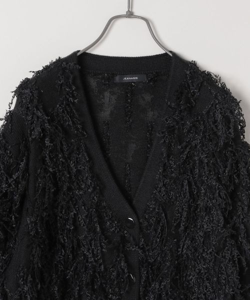 JEANASIS（ジーナシス）の「フリンジジャガードライトオーバーカーディガン/152516（カーディガン/ボレロ・レディース・ブラック/グレー系その他・FREE）」の4枚目の写真