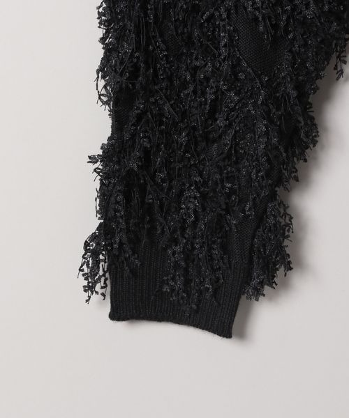 JEANASIS（ジーナシス）の「フリンジジャガードライトオーバーカーディガン/152516（カーディガン/ボレロ・レディース・ブラック/グレー系その他・FREE）」の6枚目の写真