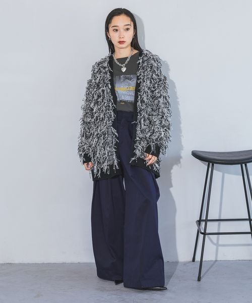 JEANASIS（ジーナシス）の「フリンジジャガードライトオーバーカーディガン/152516（カーディガン/ボレロ・レディース・ブラック/グレー系その他・FREE）」の15枚目の写真