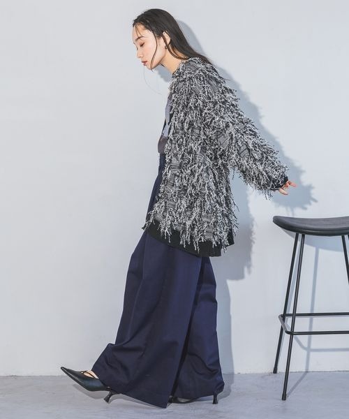 JEANASIS（ジーナシス）の「フリンジジャガードライトオーバーカーディガン/152516（カーディガン/ボレロ・レディース・ブラック/グレー系その他・FREE）」の14枚目の写真